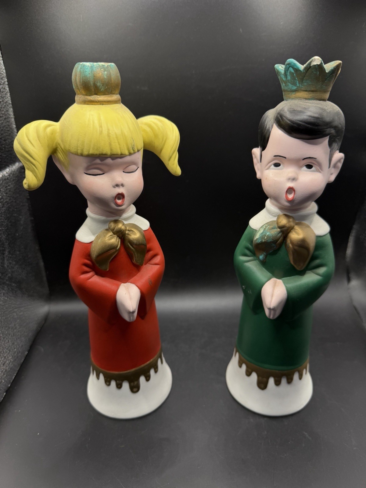 Vtg 1969 Ceramic Choir Boy & Girl Carolers Figurines Set Hand Painted 12\
