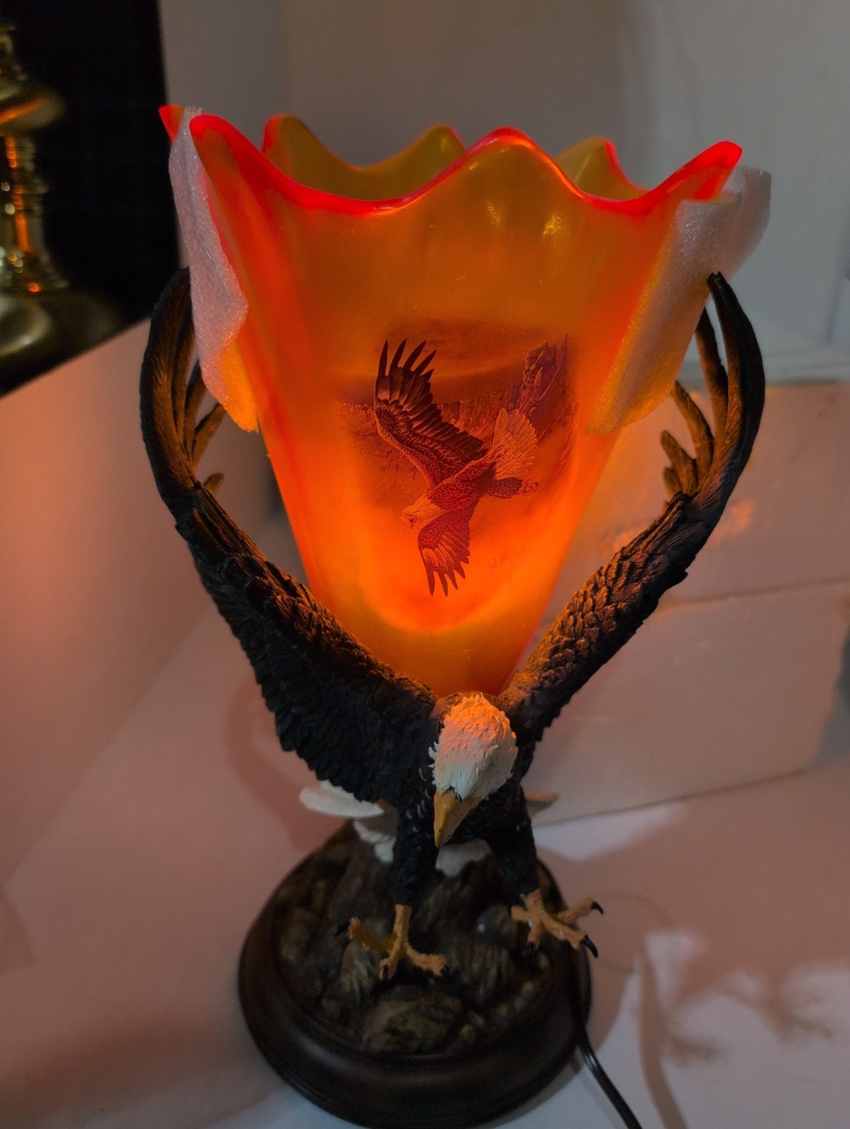 Bradford Exchange Golden Majesty Eagle Lamp Ted Blaylock Amber Glass Nos Box