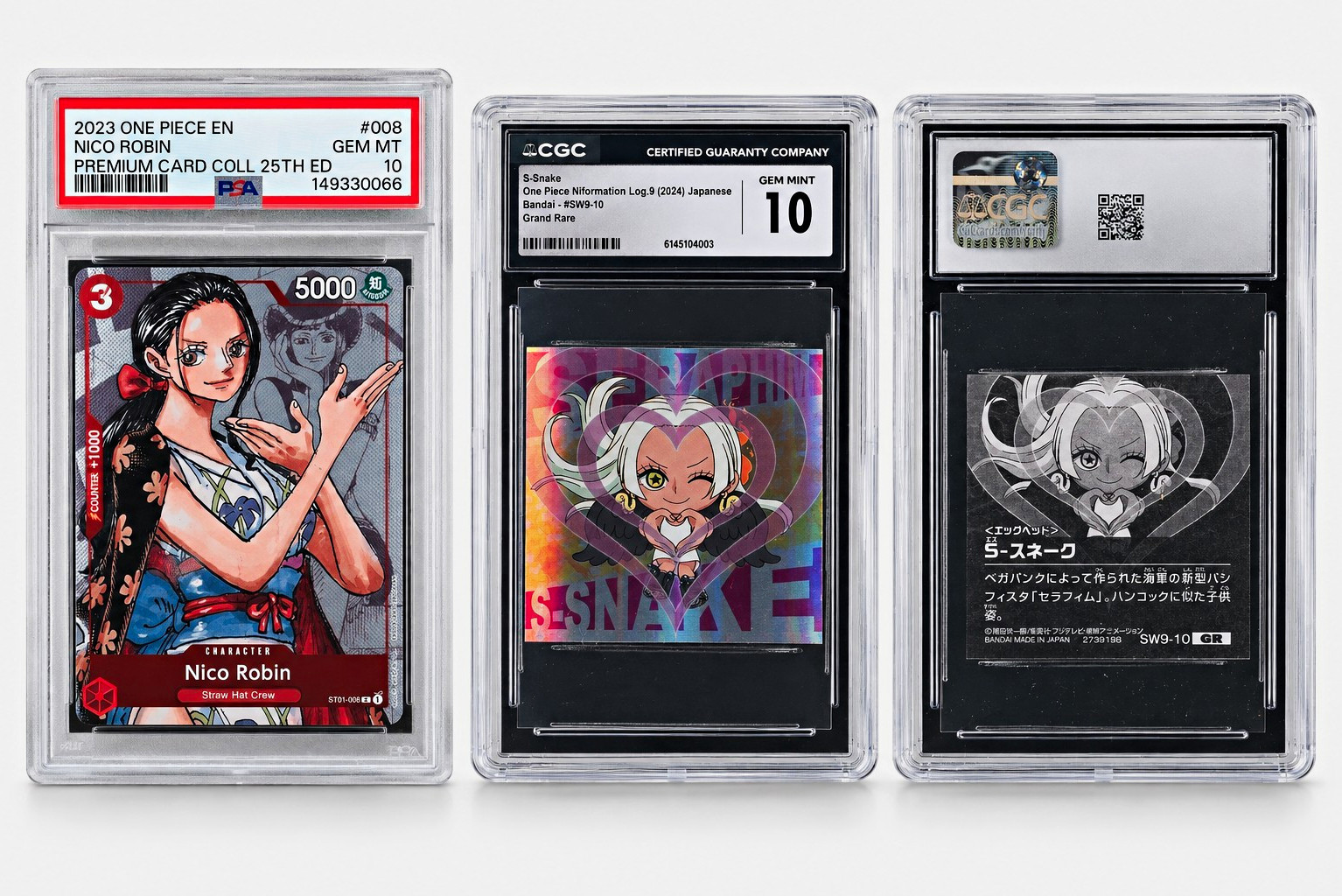 One Piece CG Graded Lot PSA 10 Nico Robin 25th Ed #008 & CGC 10 S-Snake SW9-10