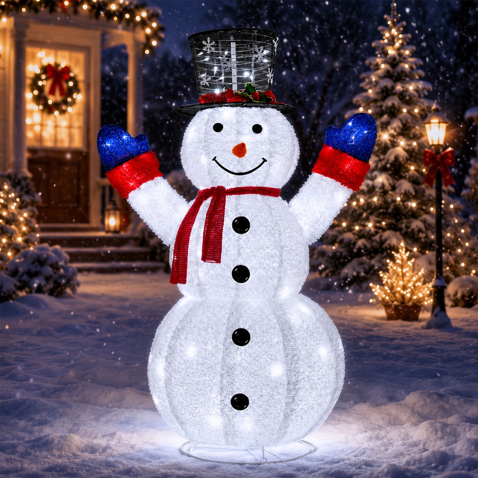 4FT White Prelit Snowman w/LED Lights Outdoor Pop-Up Bright Christmas Decoration