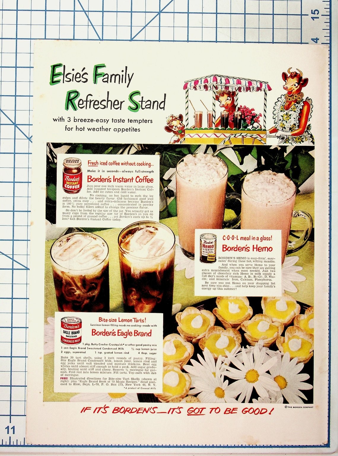 Vintage Borden\'s Elsie the Cow Ad 1940s-50s Instant Coffee Hemo Lemon Tarts