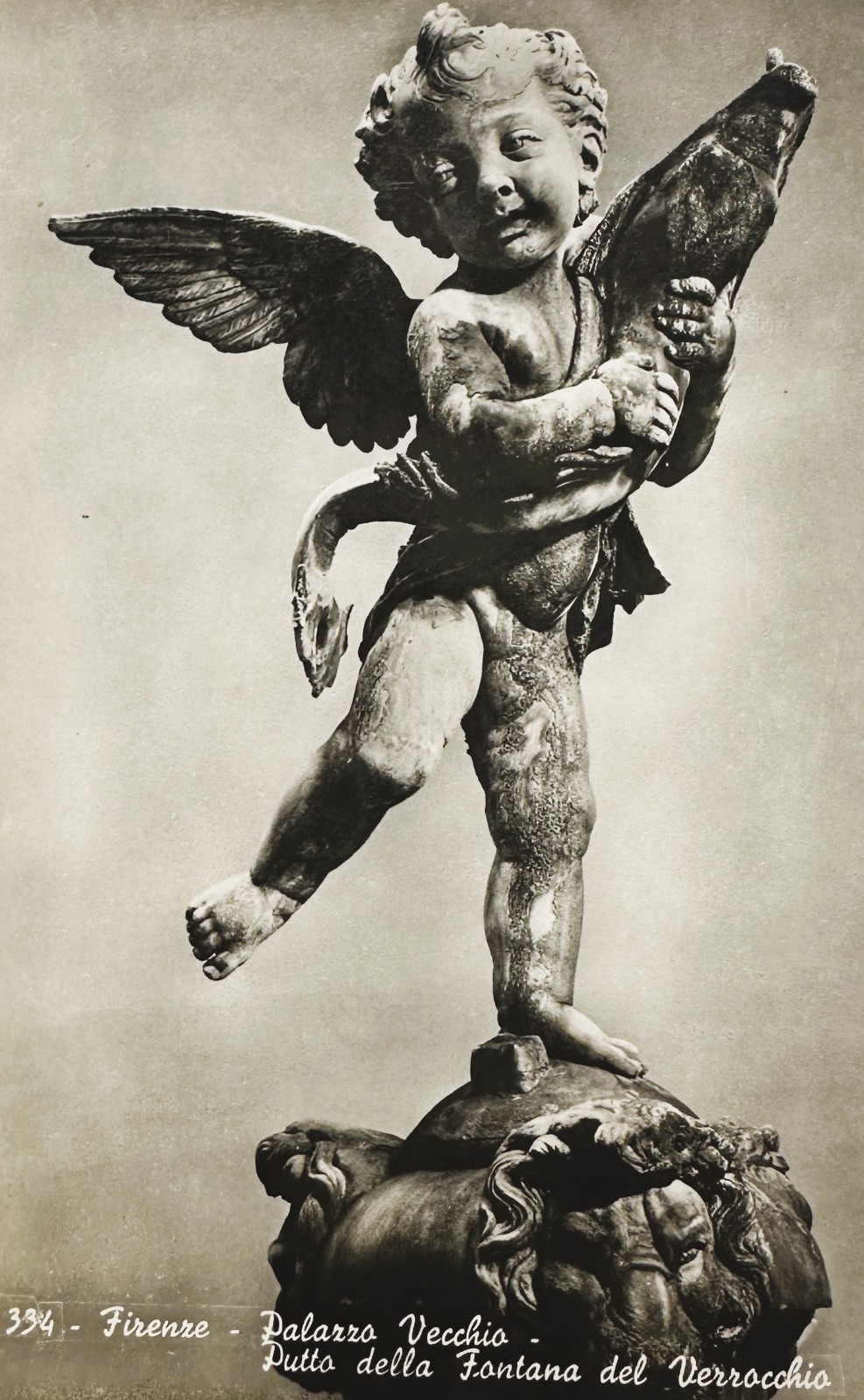 Florence Palazzo Vecchio Verrocchio Putto Continental Size RPPC Postcard Italy