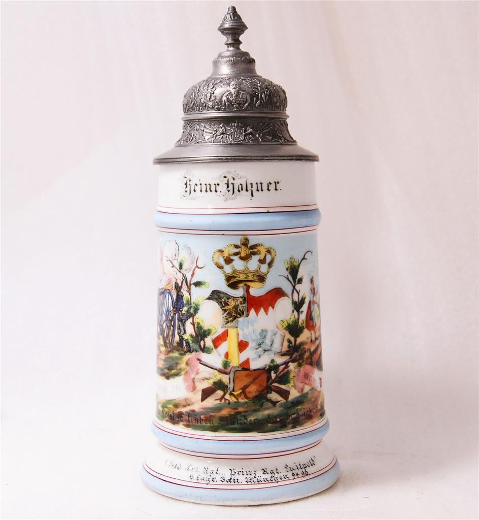 Antique German Regimental Beer Stein Bavarian 1.Field.Art.Rgt.Munich c.1894-96