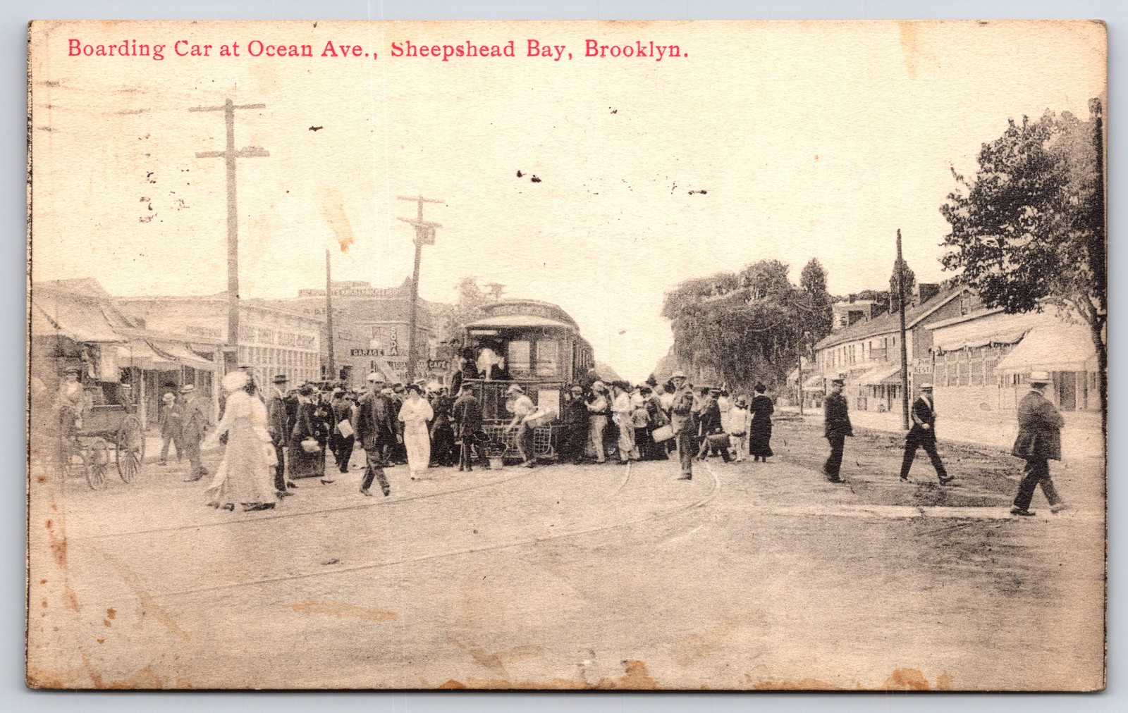 Boarding Car Ocean Ave Sheepshead Bay Brooklyn NY Antique Postcard