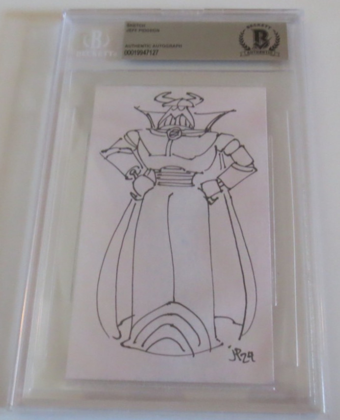 Jeff Pidgeon Zurg 3x5 sketch signed autographed BAS Becket Disney PIXAR Animator