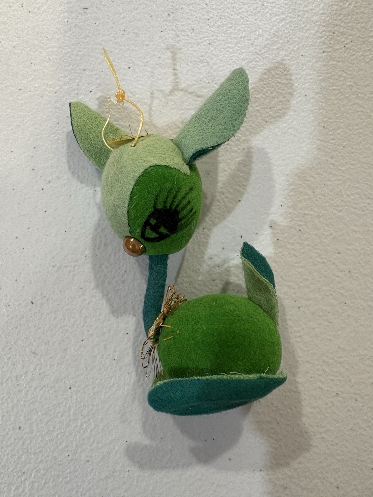 Vintage Green White Felt Flocked Deer Christmas Ornament Japan 4 1/4\ Vintage Green White Felt Flocked Deer Christmas Ornament Japan 4 1/4\