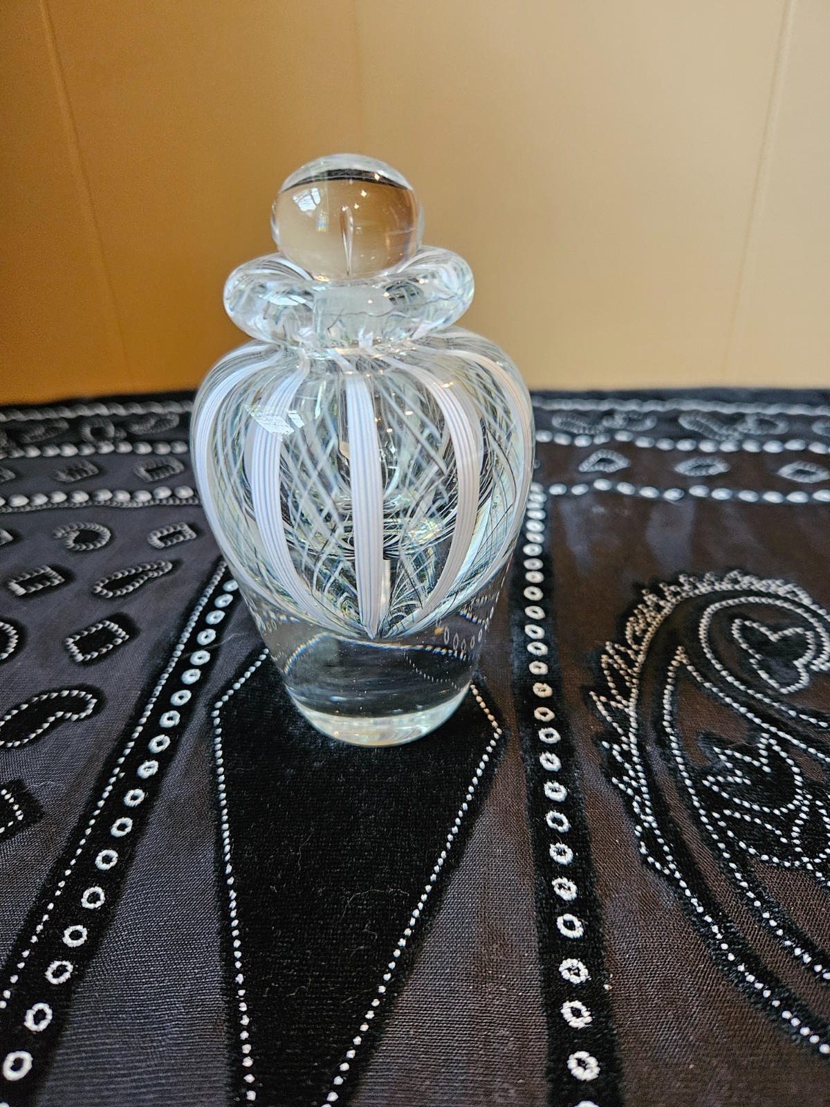 Contemporary signed Latticino Murano Art glass perfume bottle and stopper