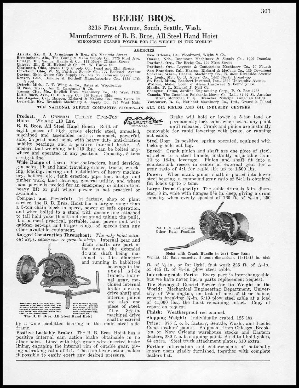 1927 Beebe Bros Seattle Washington Photos All Steel Hand Hoists Vintage Print Ad 1927 Beebe Bros Seattle Washington Photos All Steel Hand Hoists Vintage Print Ad