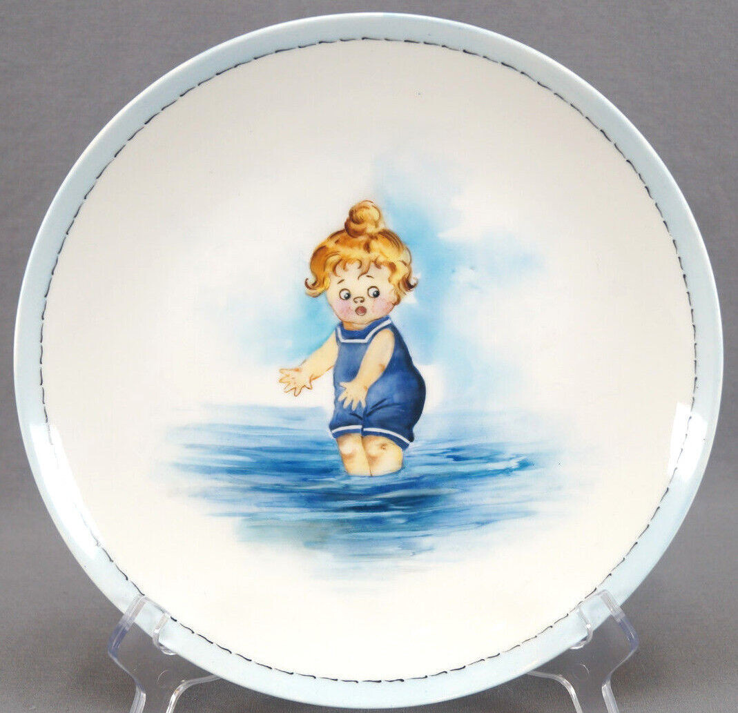 Mavaleix Limoges Hand Painted Edwardian Girl in the Water Plate C. 1908 - 1914
