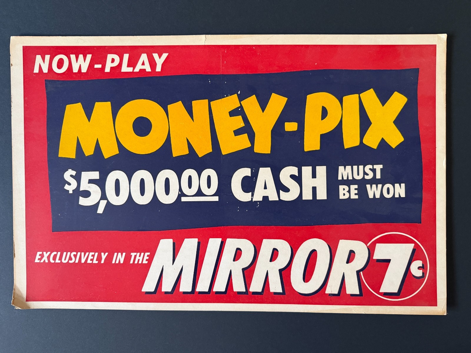 MONEY-PIX $5000 Cash Los Angeles Mirror Newspaper Promo Sign Poste 1950s