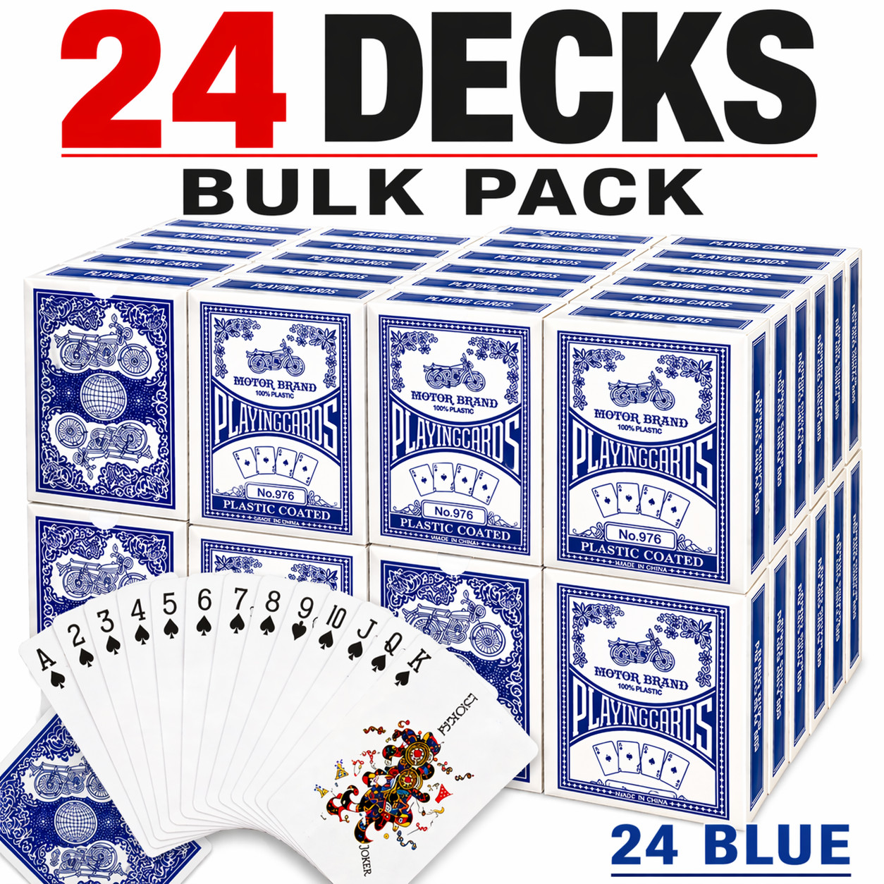 24 Decks Playing Cards Bulk Pack, Poker Size Standard Index, Blue