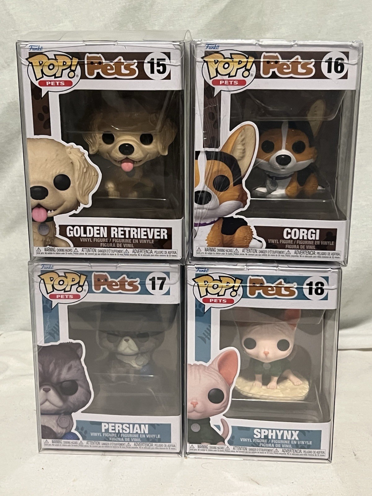 Pets: Golden Retriever #15 Corgi #16 Persian #17 Sphynx #18 Funko Pop Set Pets: Golden Retriever #15 Corgi #16 Persian #17 Sphynx #18 Funko Pop Set