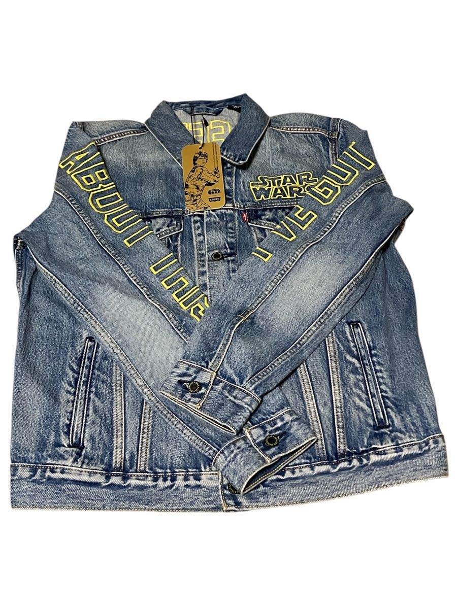 Levi\'s x Star Wars Denim Jacket L Size New with Tags Logo Print Sleeve Levi\'s x Star Wars Denim Jacket L Size New with Tags Logo Print Sleeve