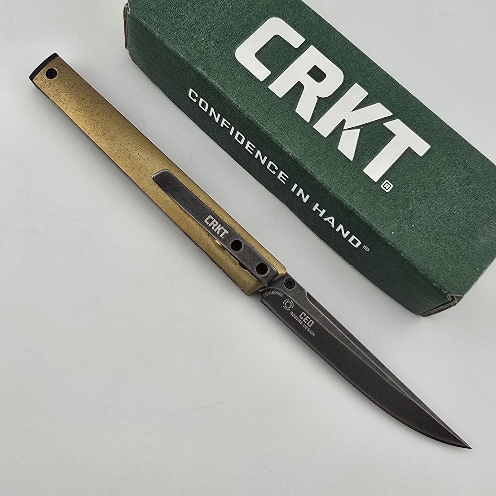 CRKT CEO Folding Knife D2 Brass Black Stonewash Blade HQ Exclusive 7096BRKD2