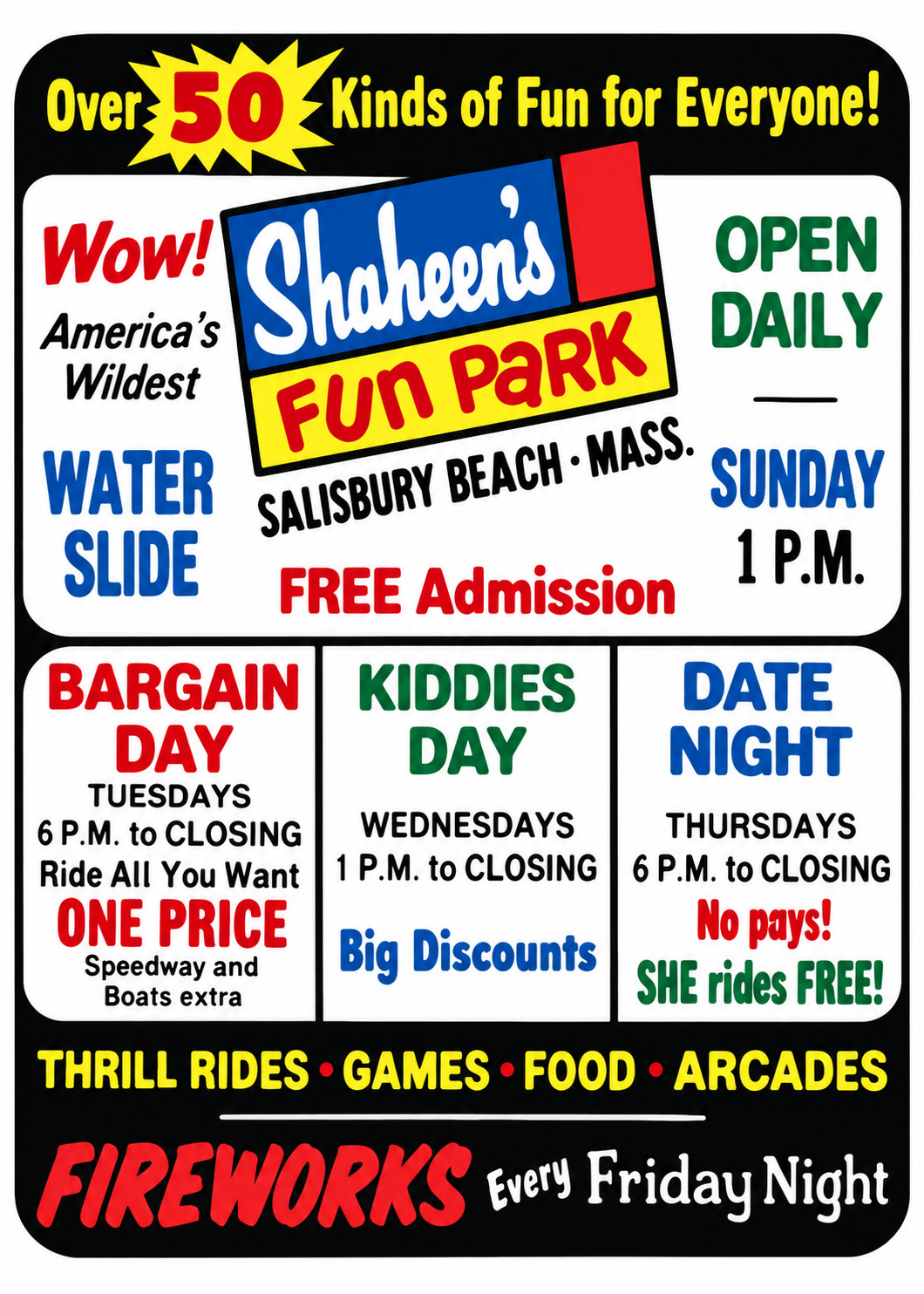 Vintage Shaheen's Fun Amusement Park Ad Magnet – Salisbury Beach, Massachusetts