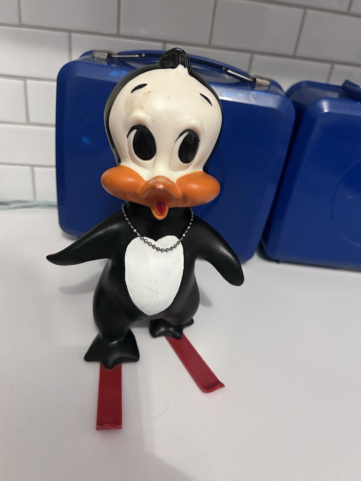1972 CHILLY WILLY / WALTER LANTZ PENGUIN ON SKIS COIN BANK ROYALTY INDUSTRIES