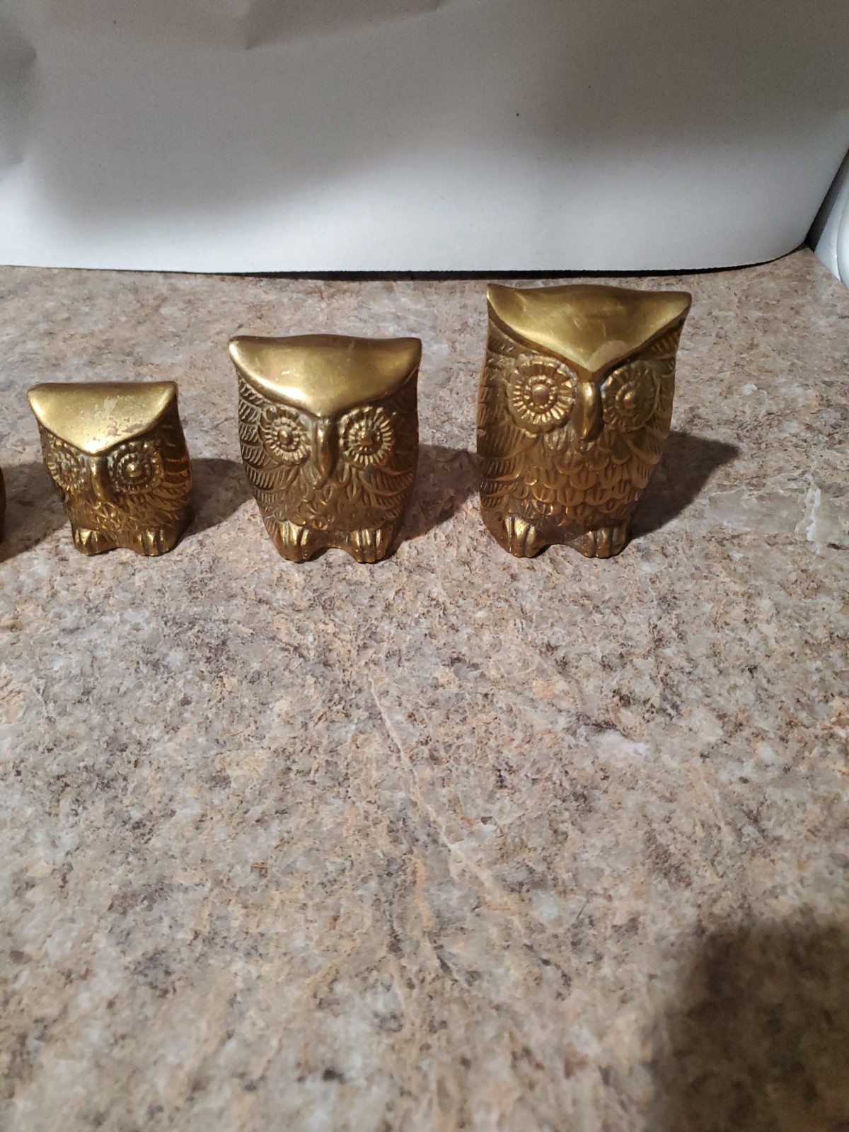 Vtg 3 Pc Solid Brass Owl Figurines Set Made in Korea - 1.75