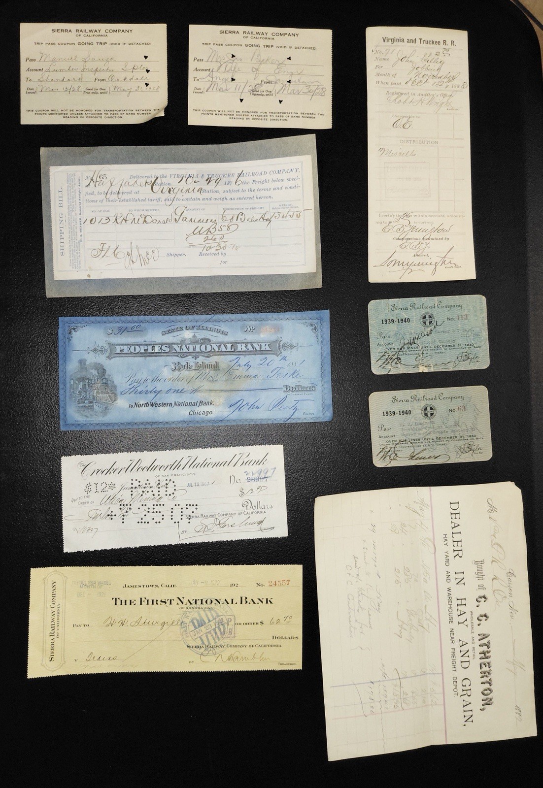 Antique & Vintage California Gold Country & NV Railroad Ephemera Lot 1180’s + up