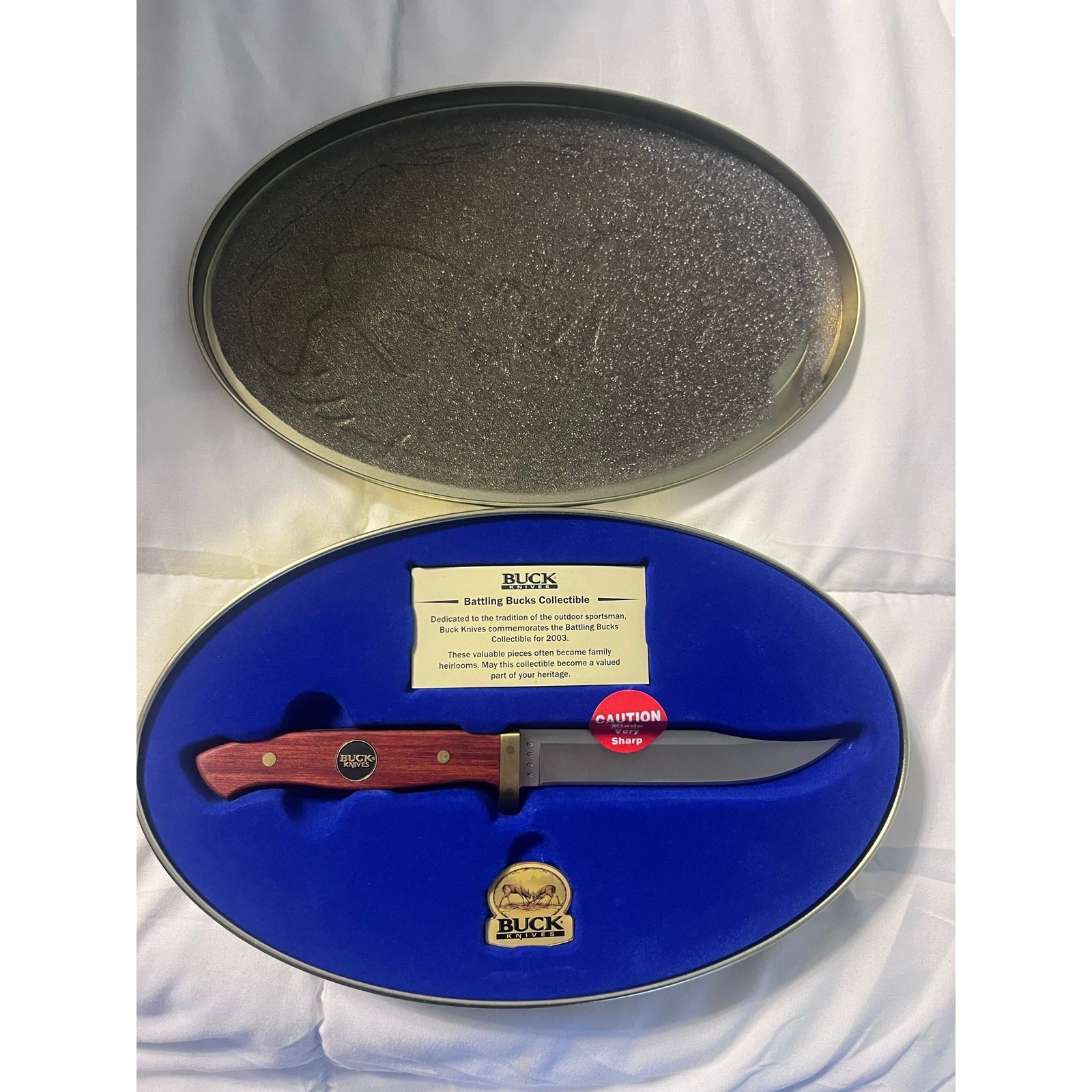 Buck Knives Battling Bucks 2003 Collectible Knife Set with Tin/ Pin /Sheath