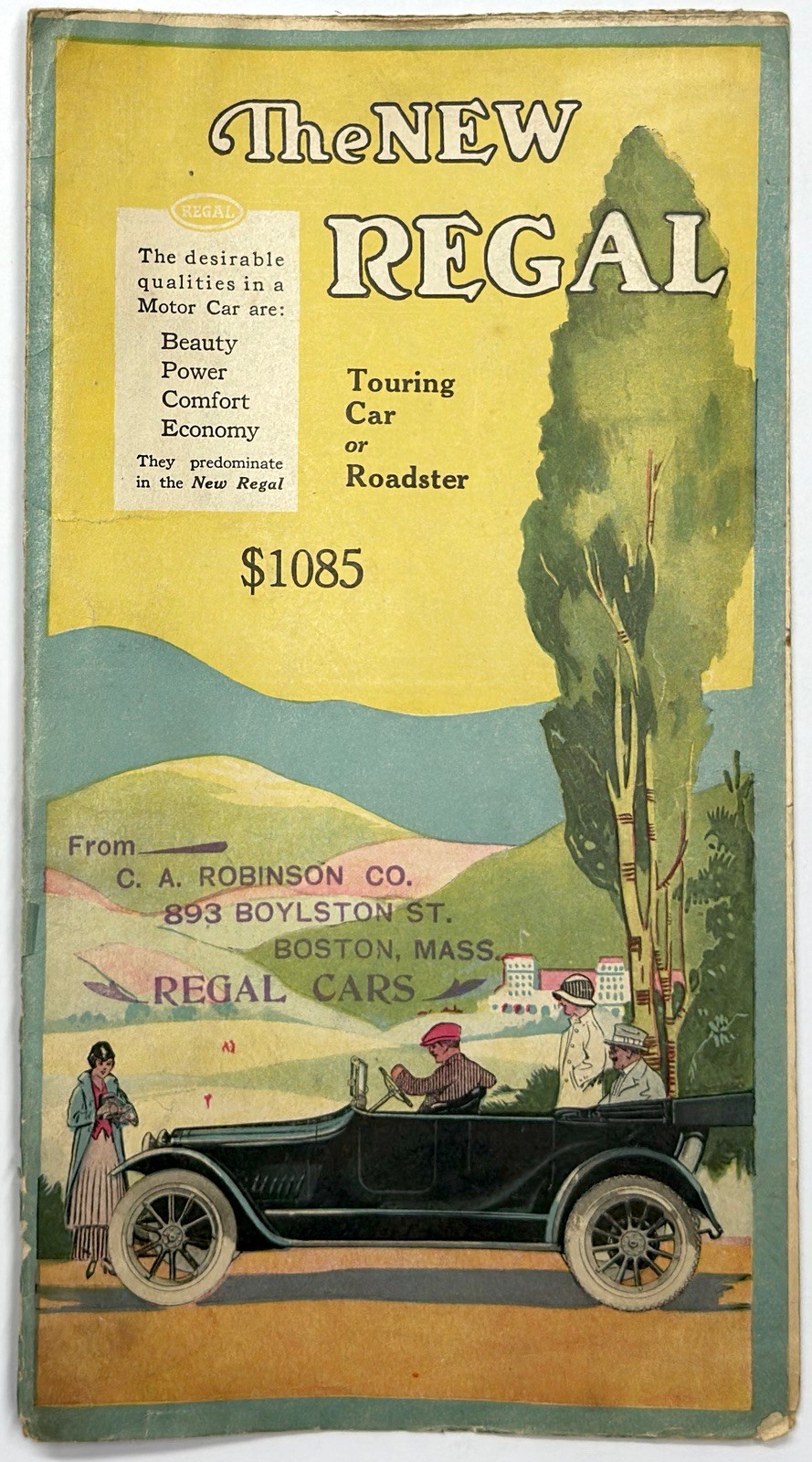 1915 THE NEW REGAL TOURING ROADSTER COLOR FOLDOUT SALES BROCHURE DETROIT BOSTON