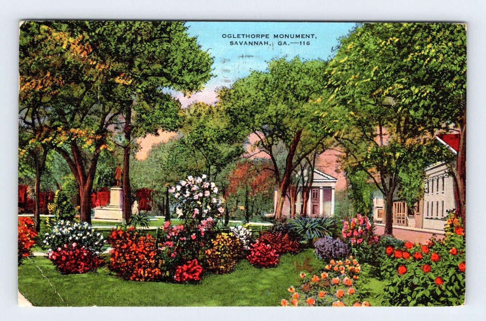 Oglethorpe Monument Savannah Georgia Vtg Postcard SAL22