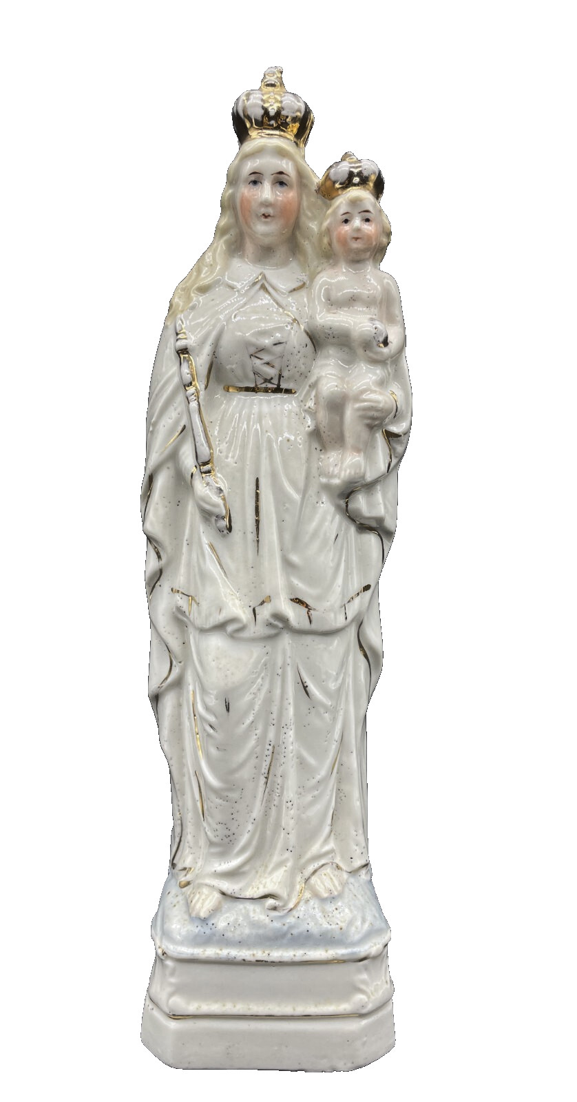 Antique BRUSSELS Porcelain Madonna Child Religious Christian Figurine Statue