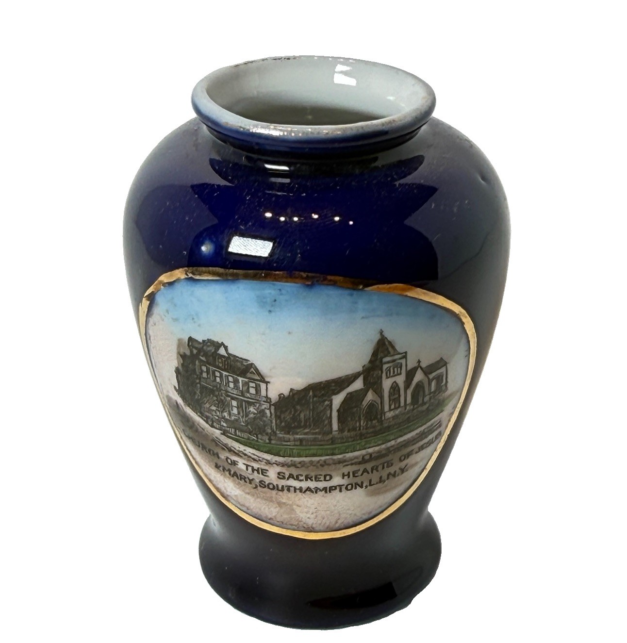 SOUTHAMPTON NY NEW YORK Souvenir LONG ISLAND SACRED Porcelain Cobalt Trinket SOUTHAMPTON NY NEW YORK Souvenir LONG ISLAND SACRED Porcelain Cobalt Trinket
