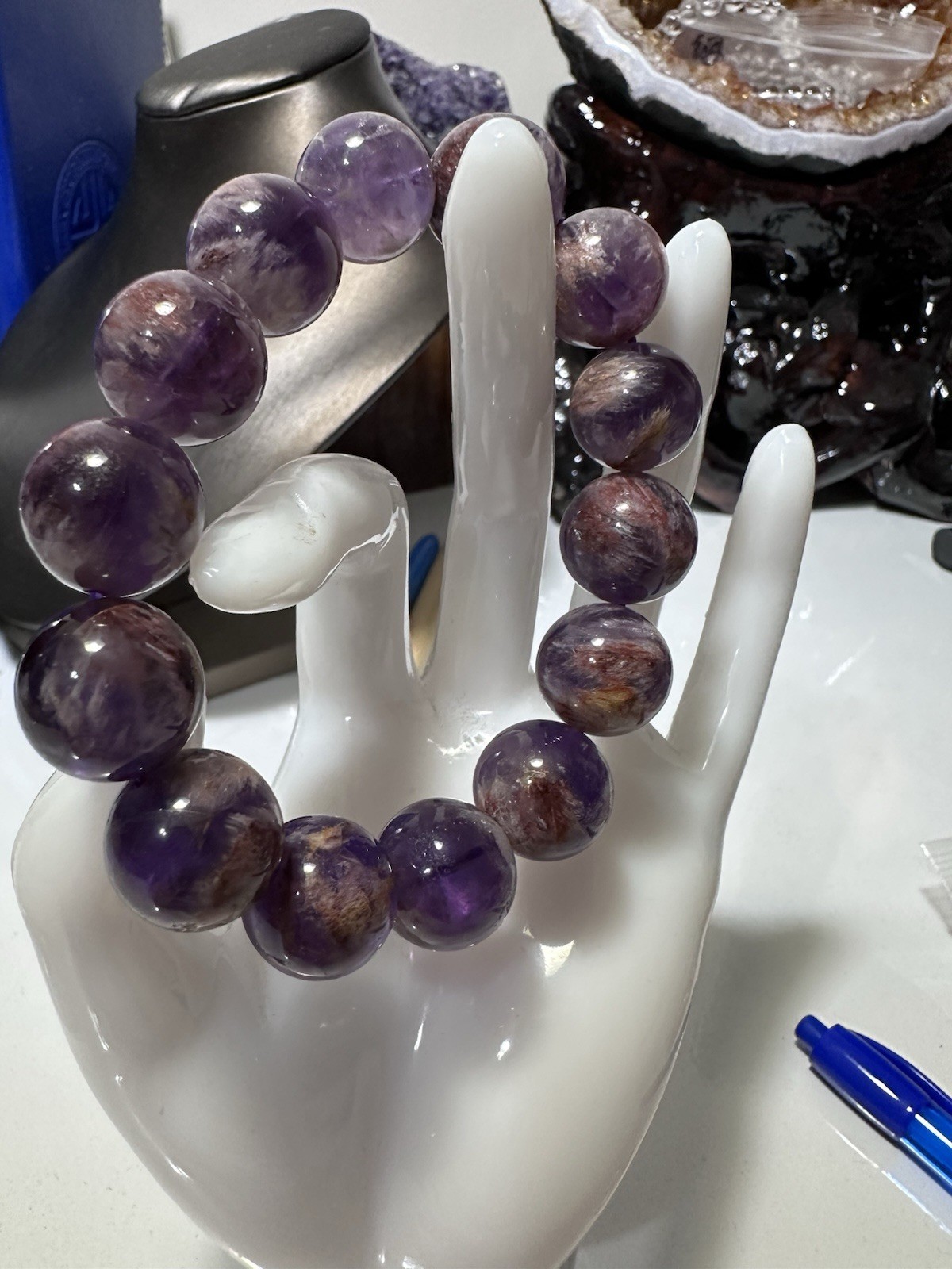 15mm Natural Rare Purple Amethyst Crystal Round Beads Bracelet (14pcs Beads)