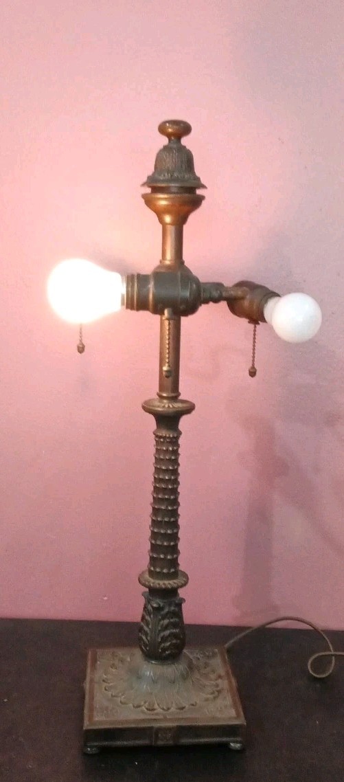 Antique Art Nouveau Palm Tree Lamp Base 3 Hubbell Sockets Heavy Ornate