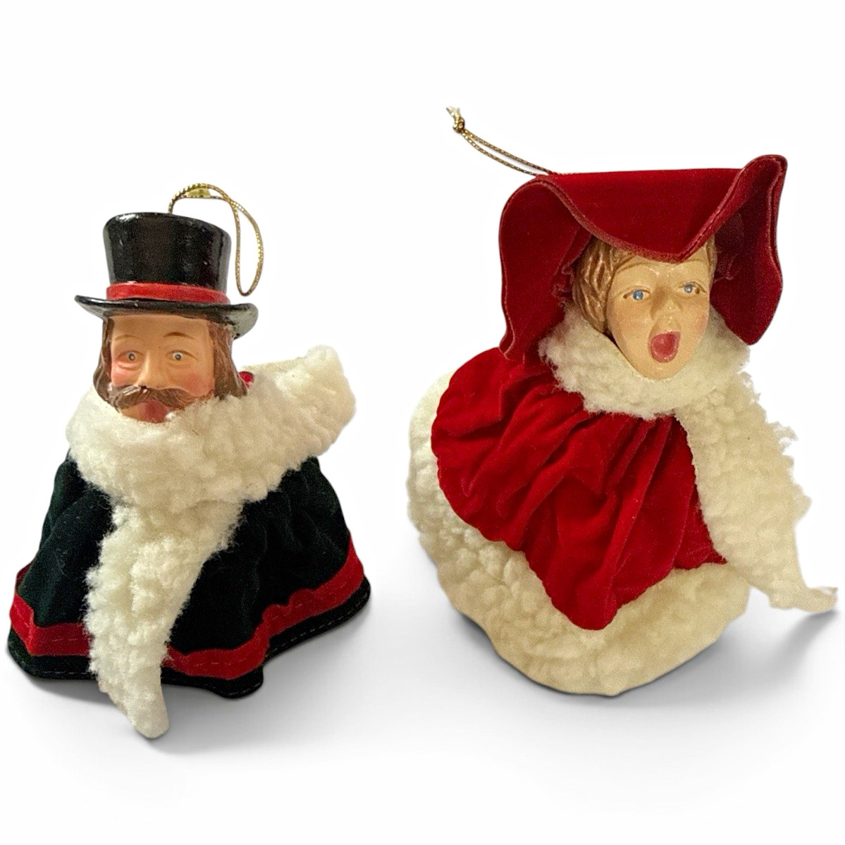 VTG  Victorian Christmas Caroler Ornaments Dickens Style Singing Velvet Flocked