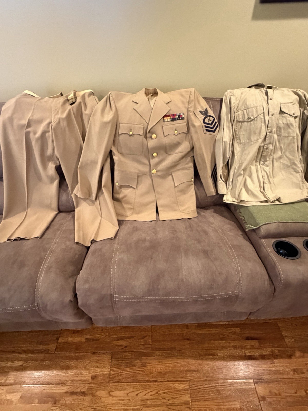 Vntg 60s US Navy Khaki Dress Uniform Coat, Pants, Belt, Shirt Name McCallum