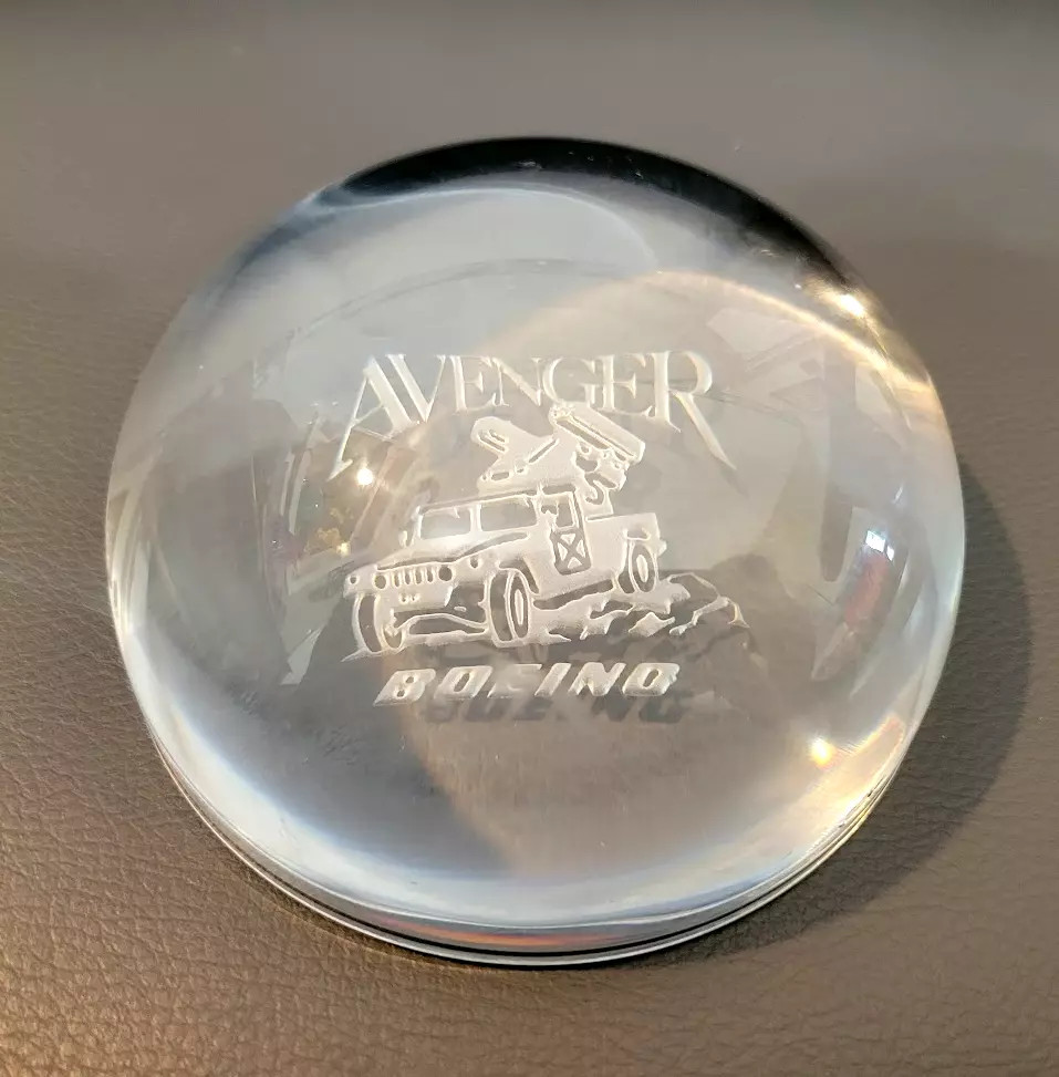Vintage Clear Glass Prism Paperweight Etched Crystal Avenger Boeing Figurine