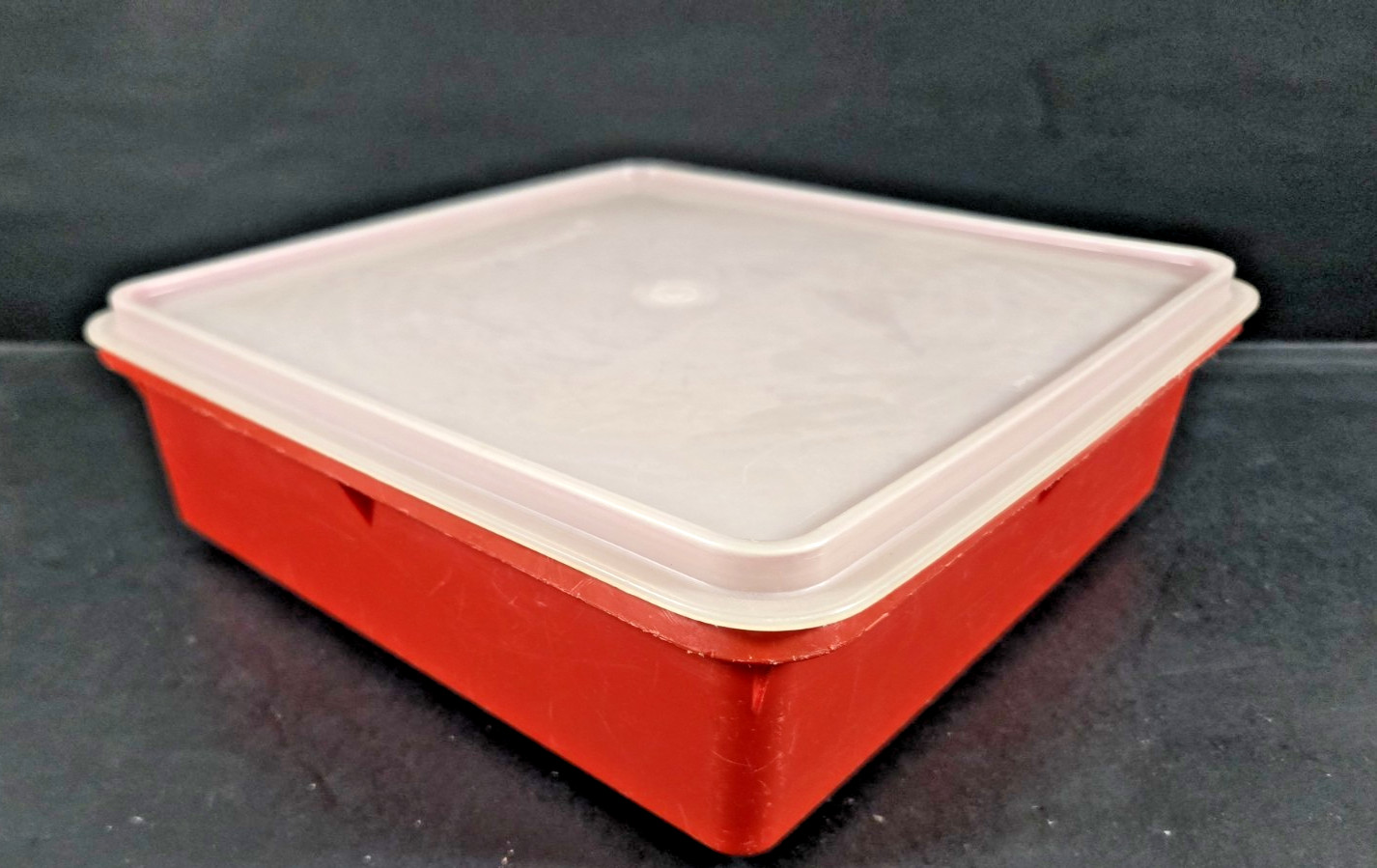 VTG Tupperware 514 Snack N Store Square 9x9 Storage Container Paprika & Lid