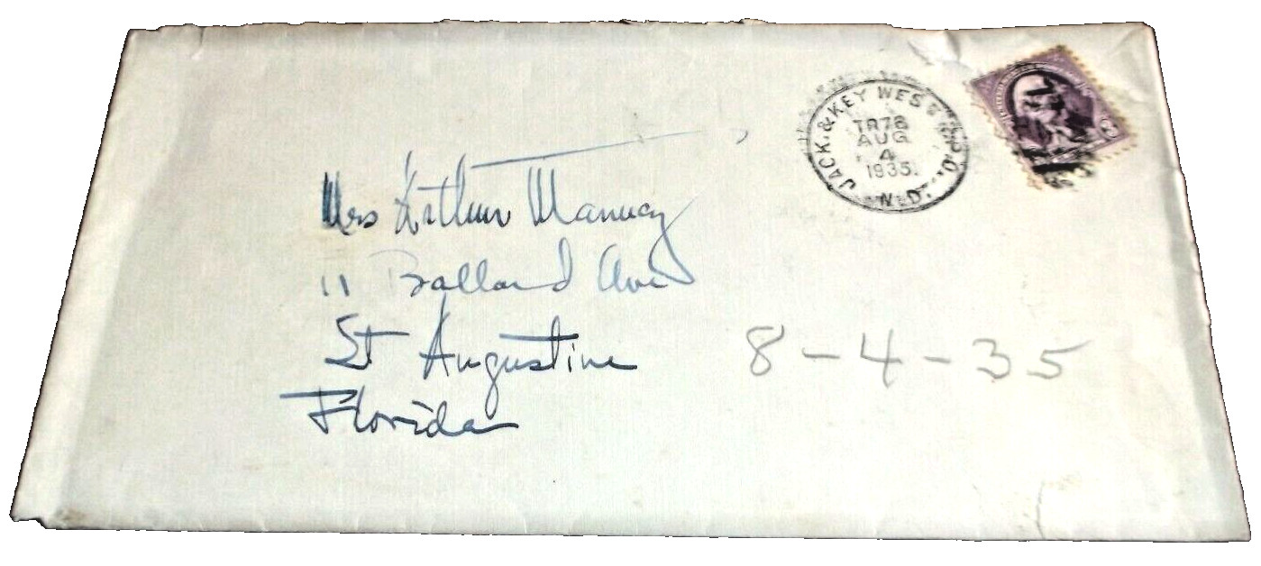 AUGUST 1935 FLORIDA EAST COAST FEC TRAIN 76 JACKSONVILLE & KEY WEST RPO ENVELOPE
