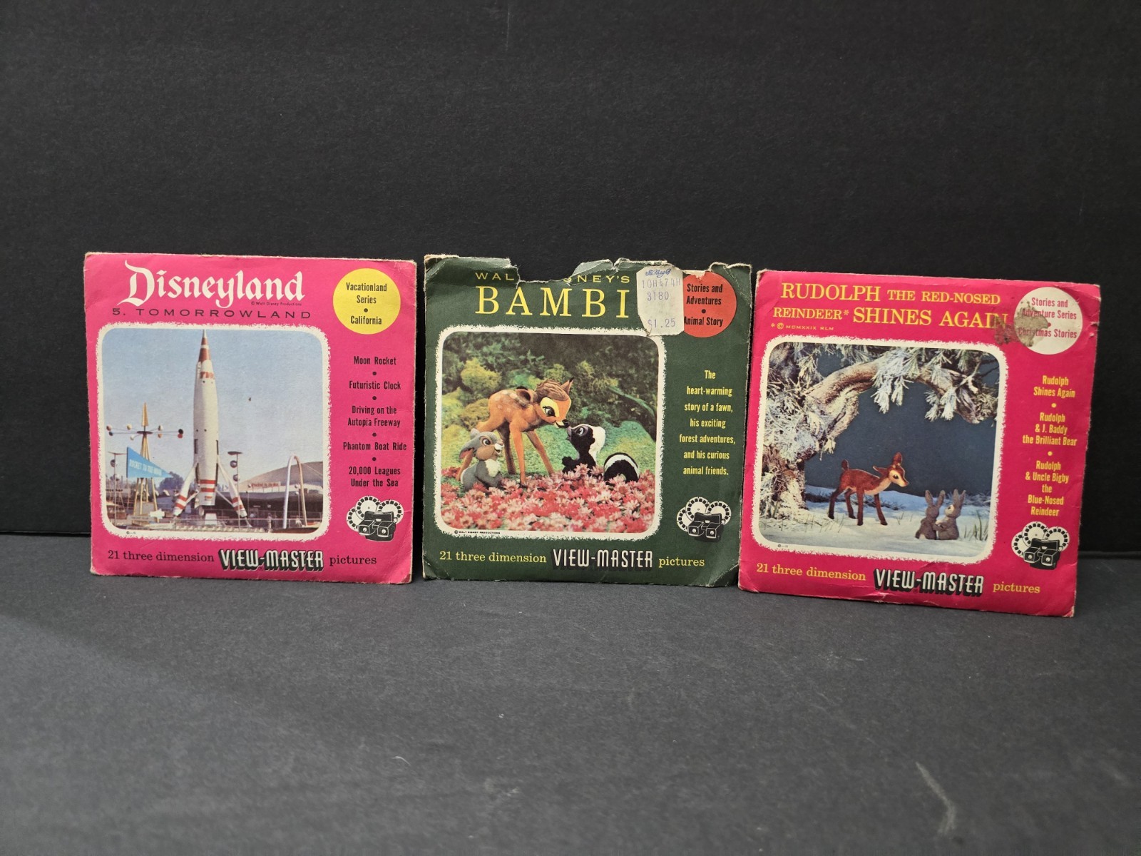 Vintage 1950s View-Master Lot Disneyland Tomorrowland Bambi Rudolph 9 Reels