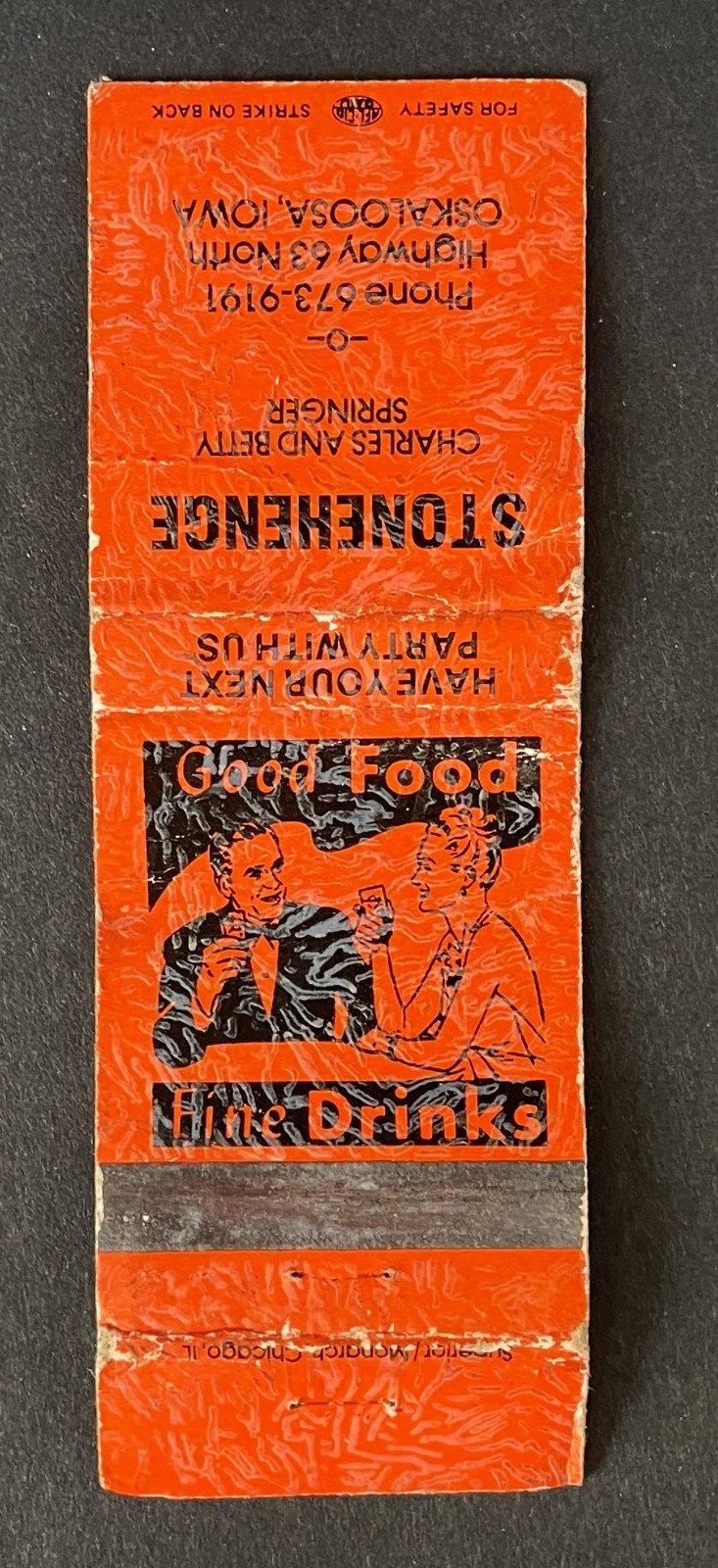 Vintage Stonehenge Oskaloosa Iowa Matchbook Cover Vintage Stonehenge Oskaloosa Iowa Matchbook Cover