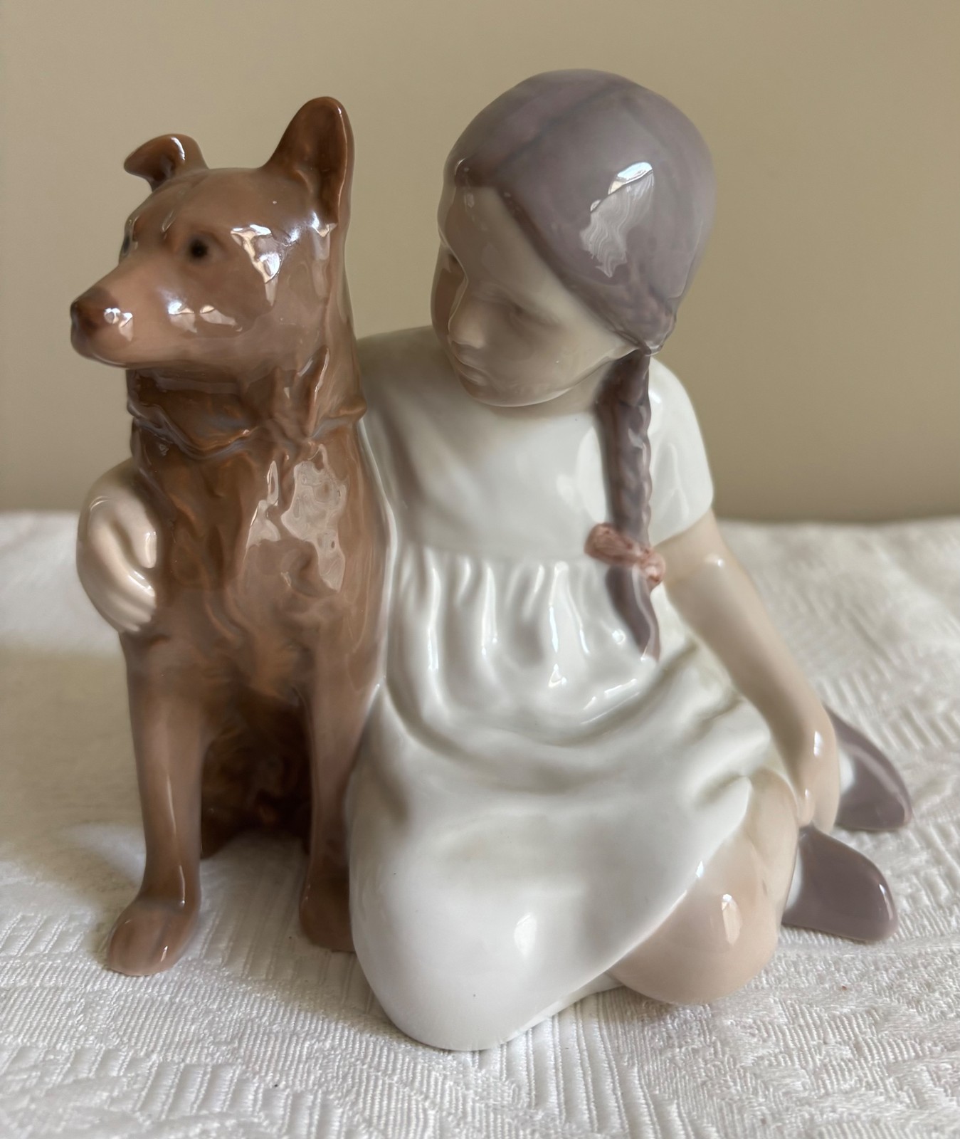 RARE Bing & Grondahl Girl with Braids and a Dog #1973