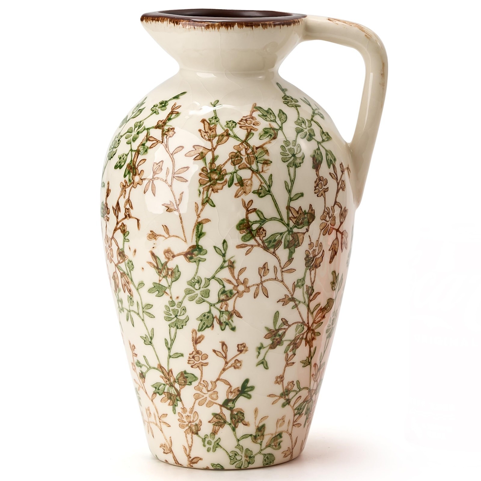 Green and Beige Antique Vase, 8.9 Inch Vintage Chinoiserie Floral Vase,...