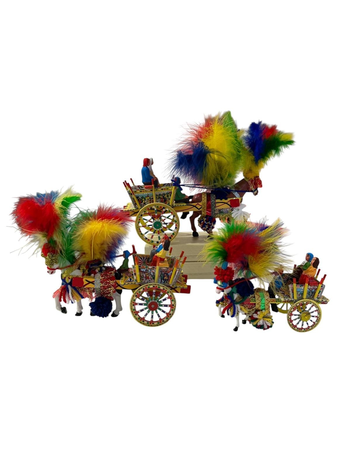 Sicilian Wooden Cart 3 pieces cm 15 cm 20 cm 25 Handmade in Italy