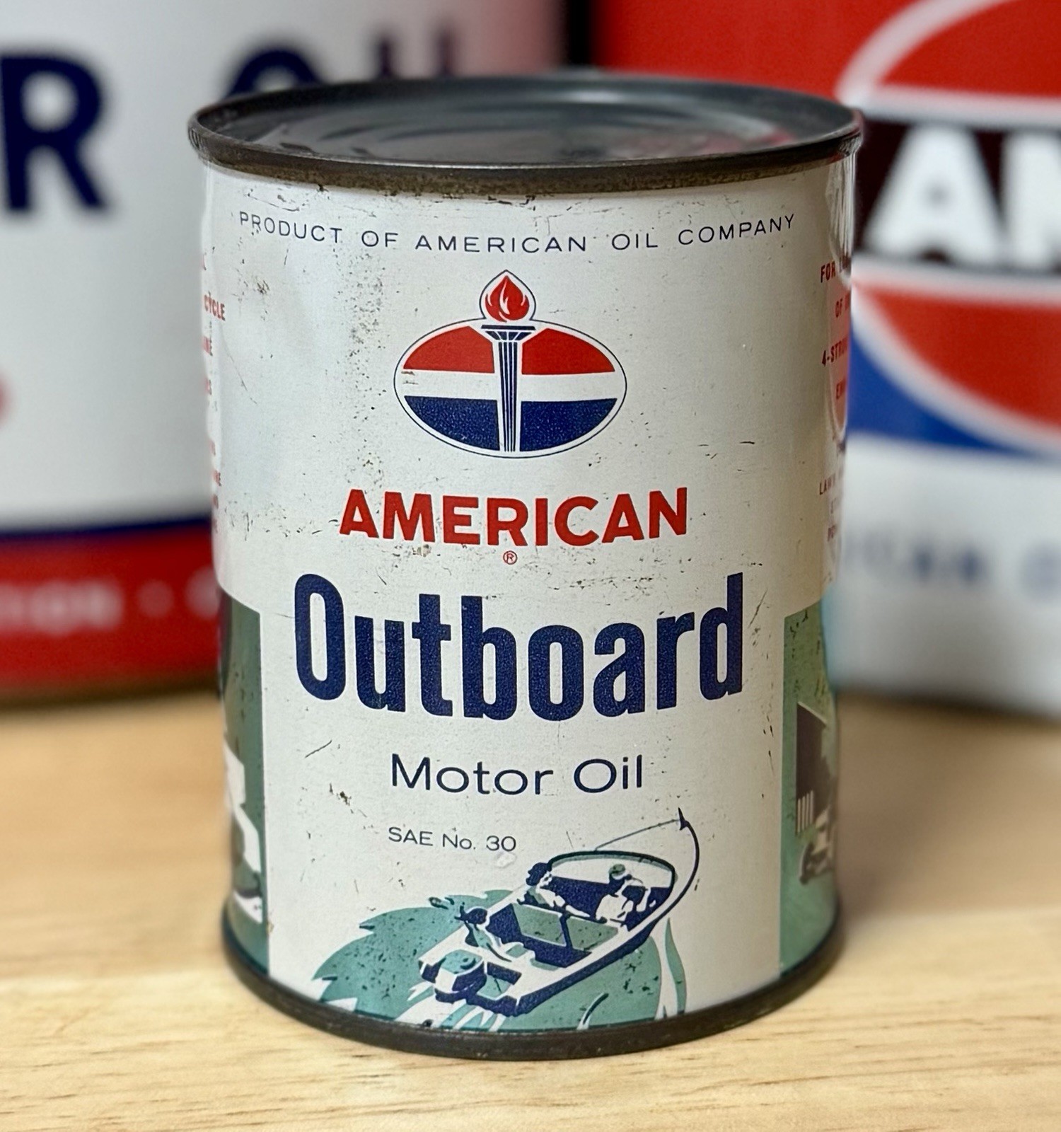 Rare Vintage NOS American Outboard Motor Oil Can 8oz FULL