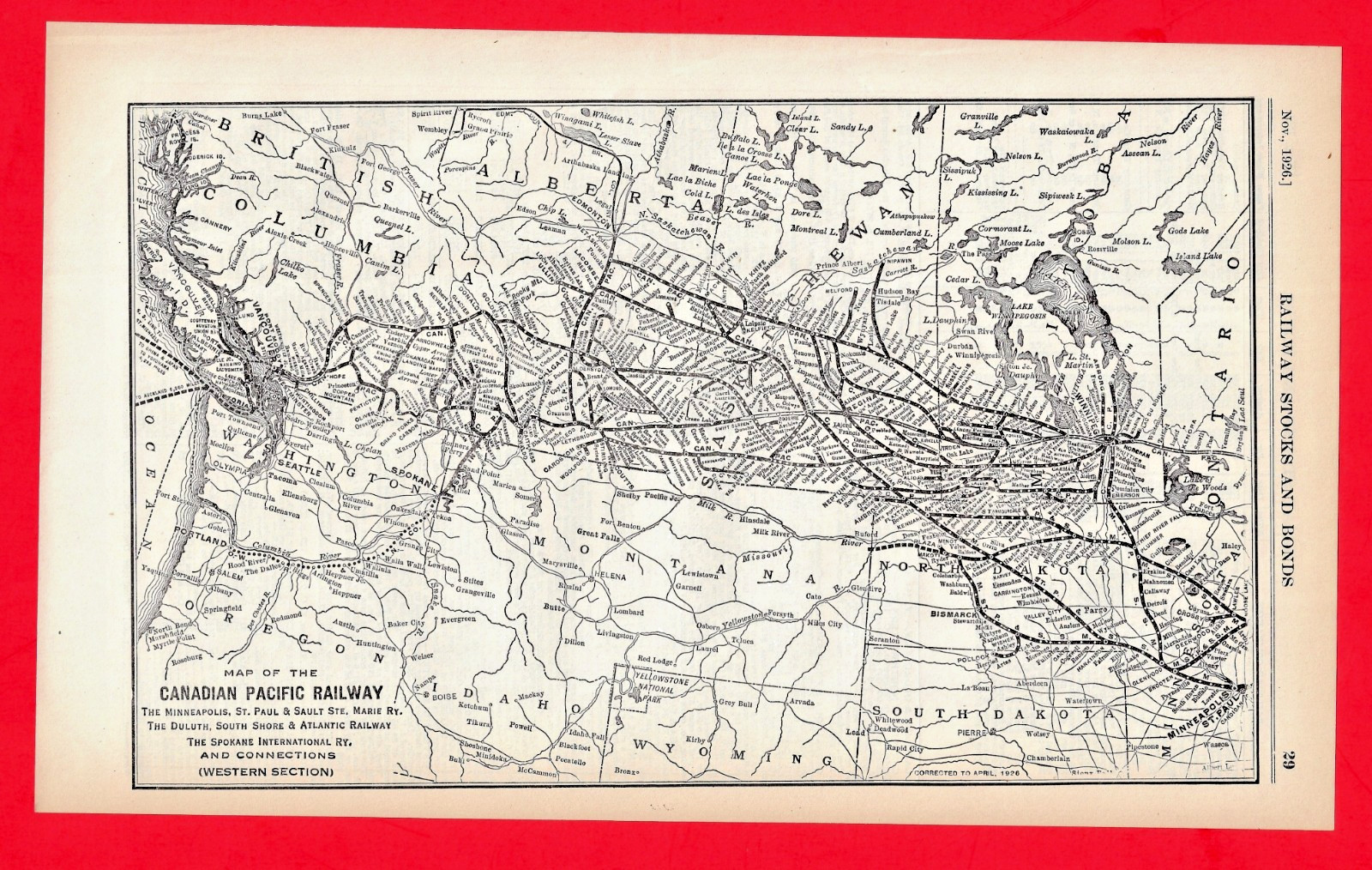 1926 Canadian Pacific Railway & Connections (Western Section) MAP