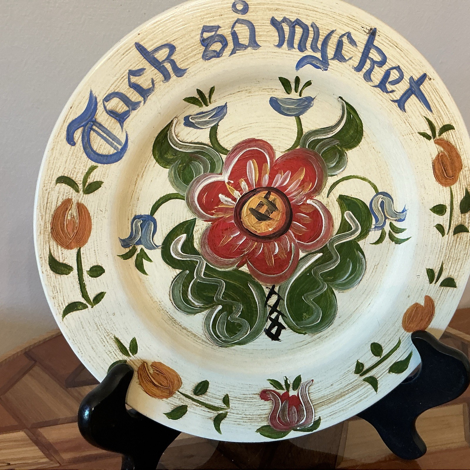 Scandinavian Swedish Norwegian Rosemaling Wooden Wall Plaque Folk Art Berggren