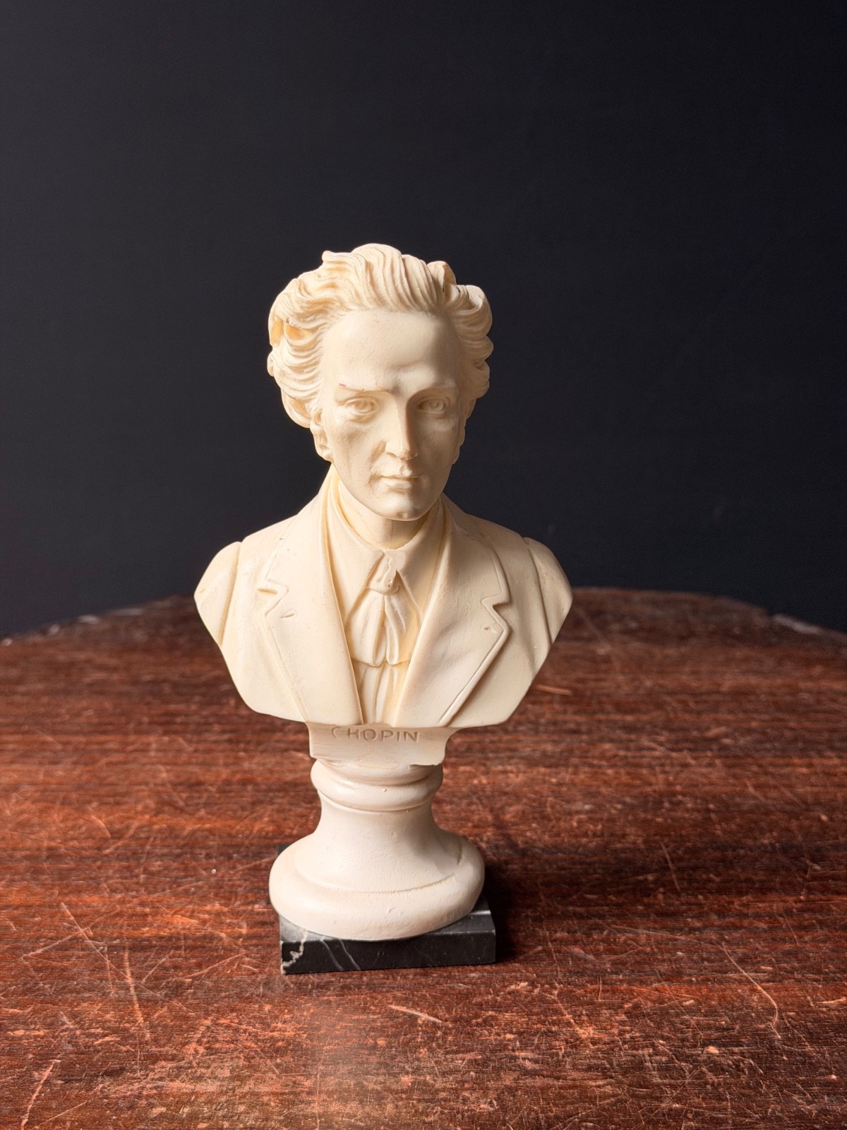 Vintage Italian Alabaster Chopin Bust Sculpture Black Marble Base Rico 6.5\
