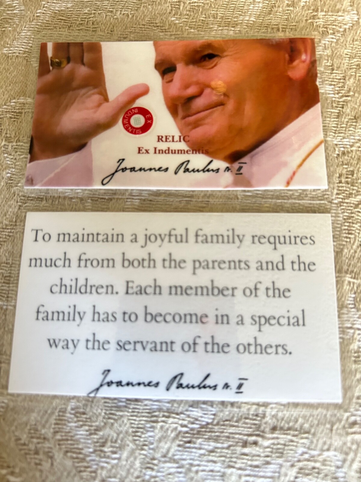 Saint Pope John Paul II 3rd Class Relic Card