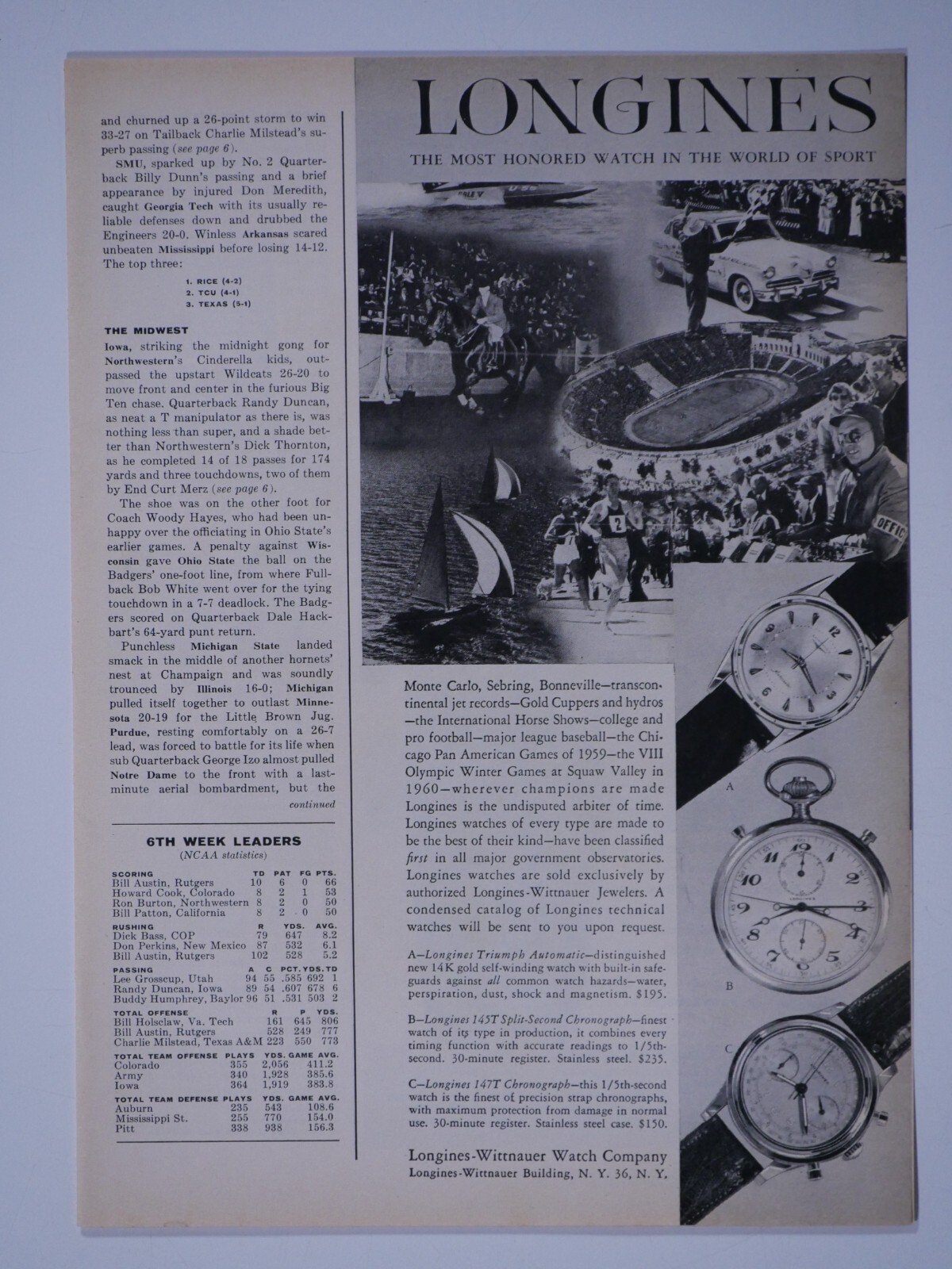 Longines Vintage 1958 Most Honored In The World 3/4p Original Print Ad 8.5 x 11 Longines Vintage 1958 Most Honored In The World 3/4p Original Print Ad 8.5 x 11