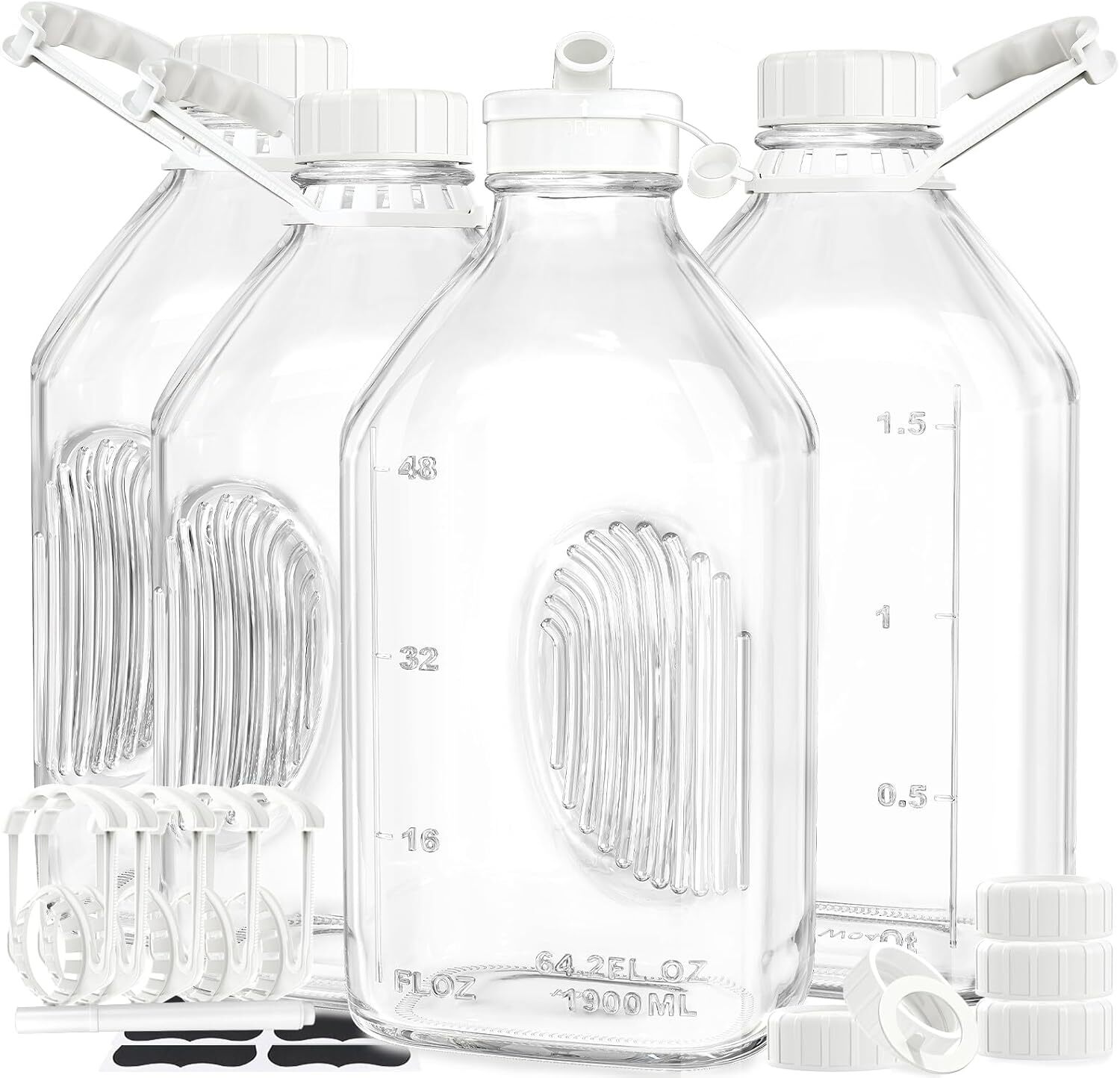 4 Pack 2 Quart Glass Milk Bottles 1/2 Gallon Glass Water and Juice Bottles
