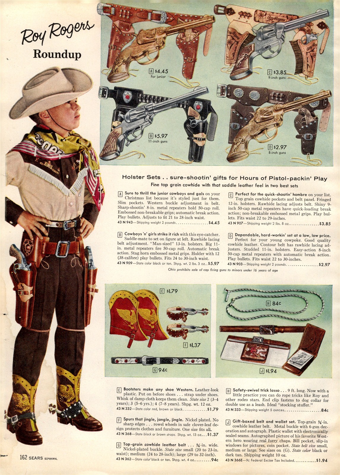 1958 PAPER AD Roy Rogers Cowboy Outfit Cap Gun Holster Set 