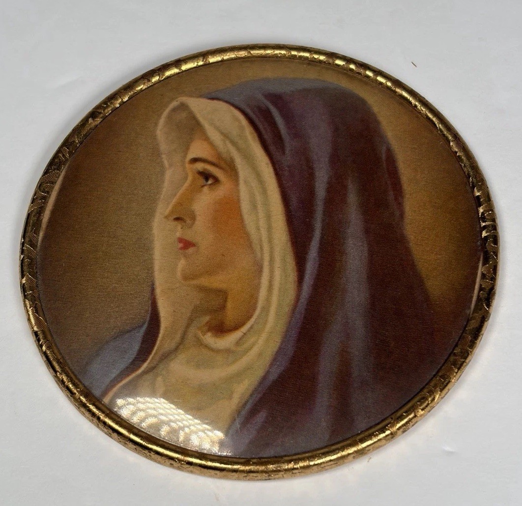 Mary Mother of Jesus 1948 Framed Lithograph Warner Sallman circular gilt Frame