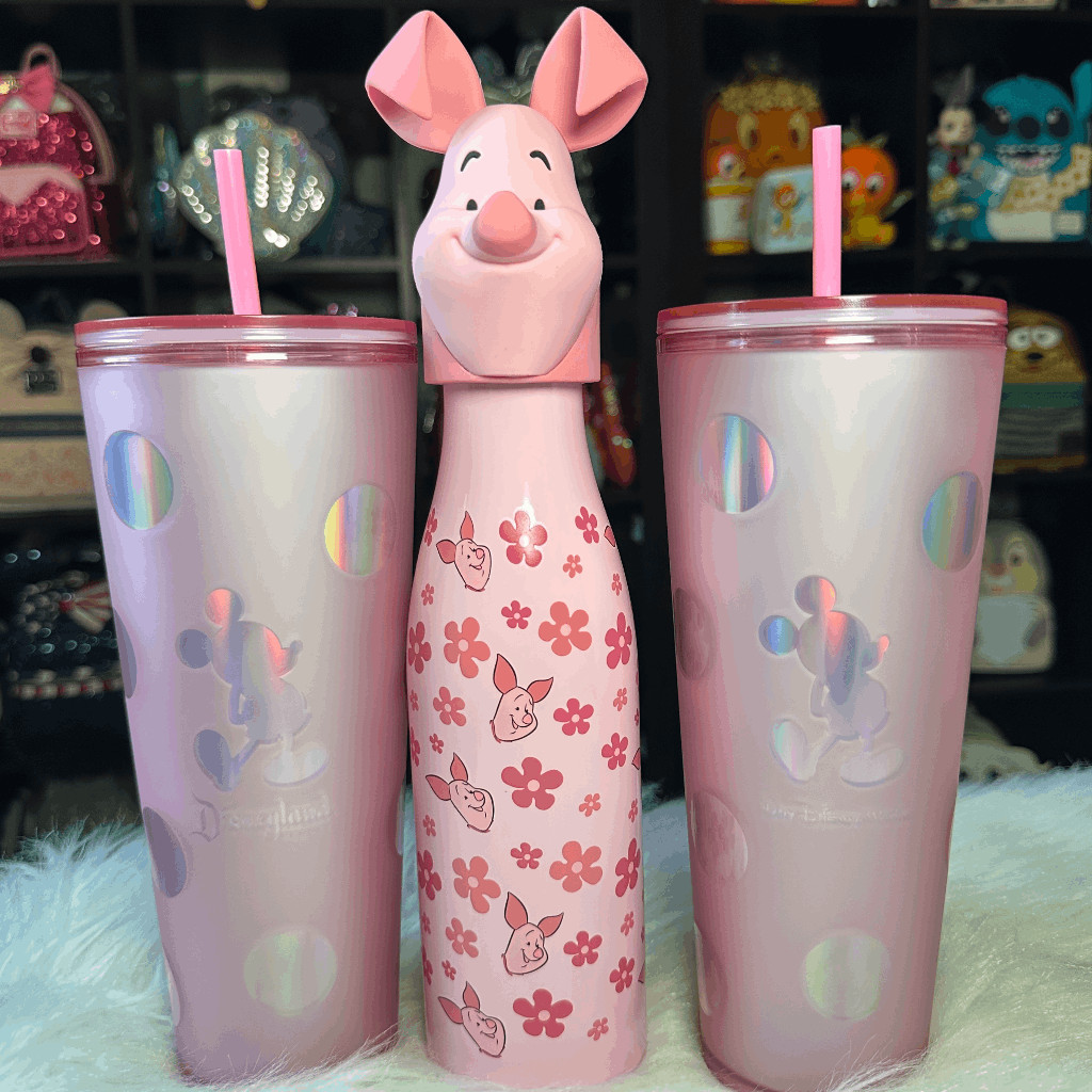 Piglet Pink Disneyland & Disney World Starbucks Tumblers & Water Bottle NWT 3-PC