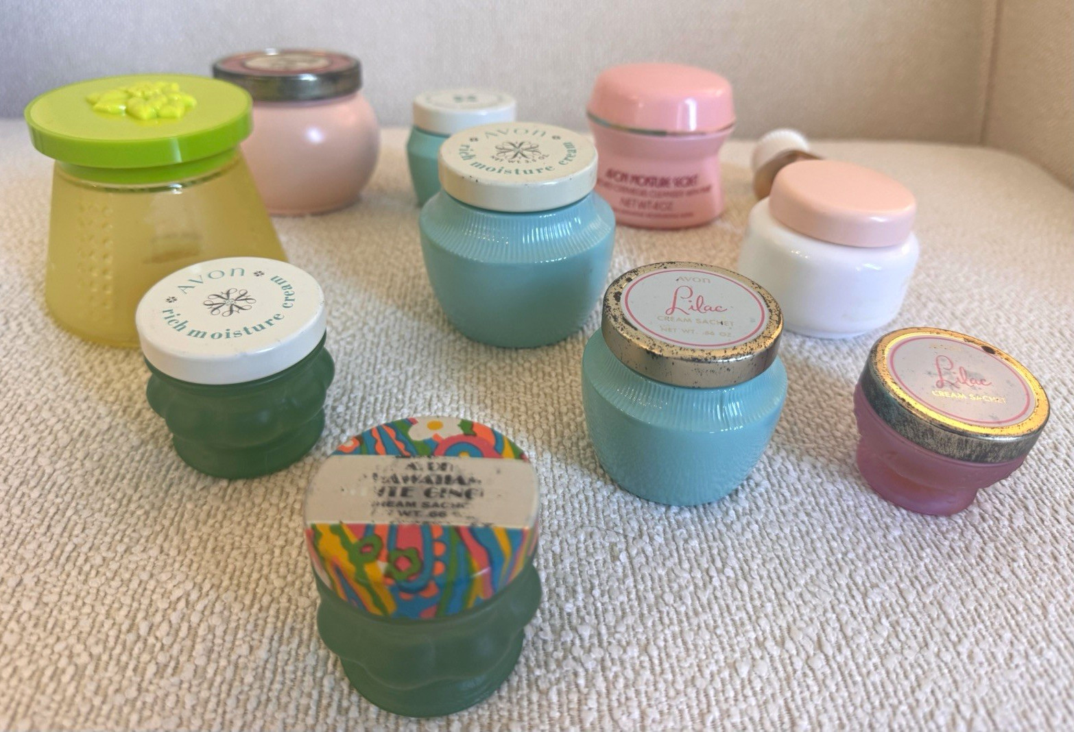 Avon Vintage Mini Container Lot: Empty Bottles Glass & Plastic Moisture Creams